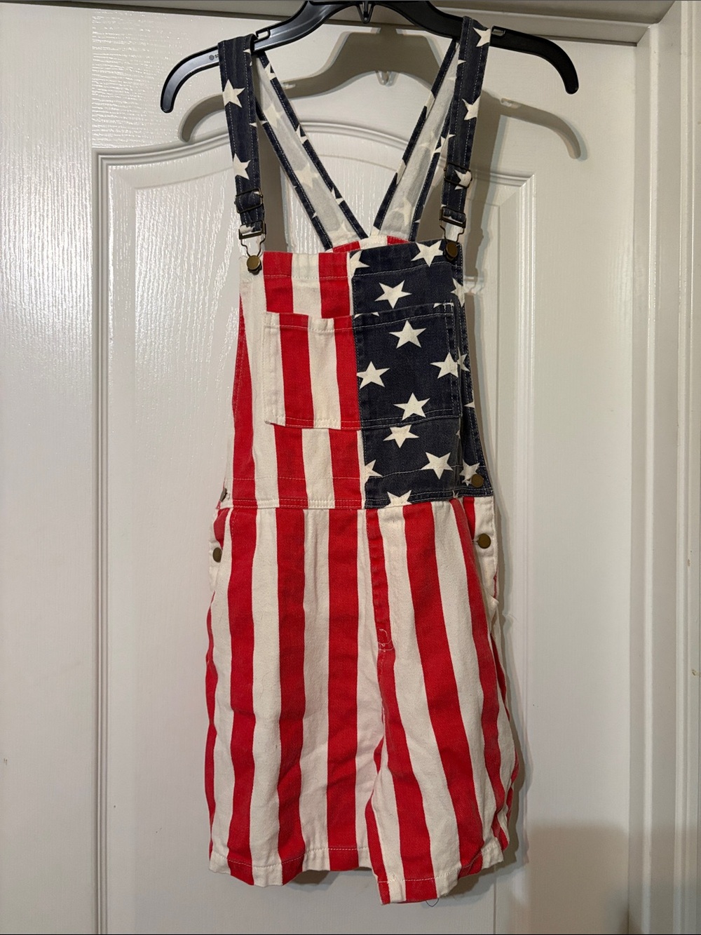 Flag Print Short Overalls - Red, White & Blue